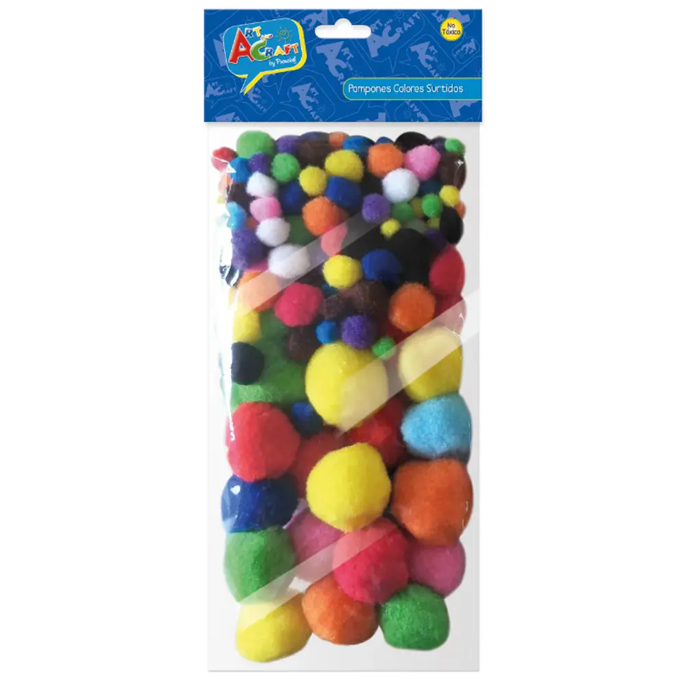 POMPONES 130 PCS. COLORES TAMAÑOS SURTIDOS