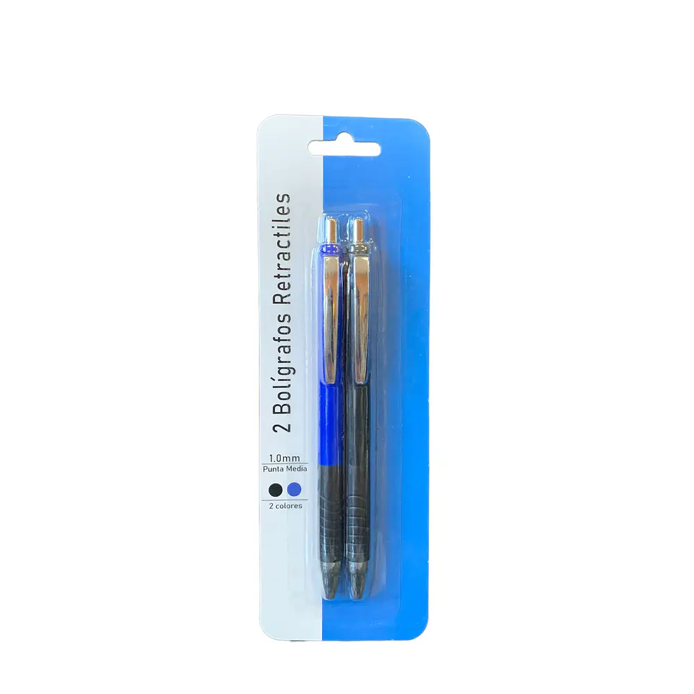 BLISTER 2 BOLIGRAFOS RETRACTILES 1.0 MM