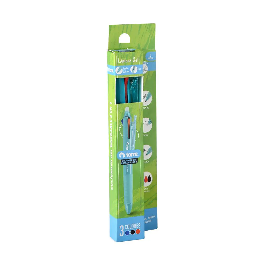 BLISTER BOLIGRAFO GEL BORRABLE 3 EN 1 0,5 MM