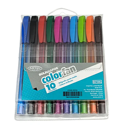SET 10 BOLIGRAFOS 0,7MM COLORES