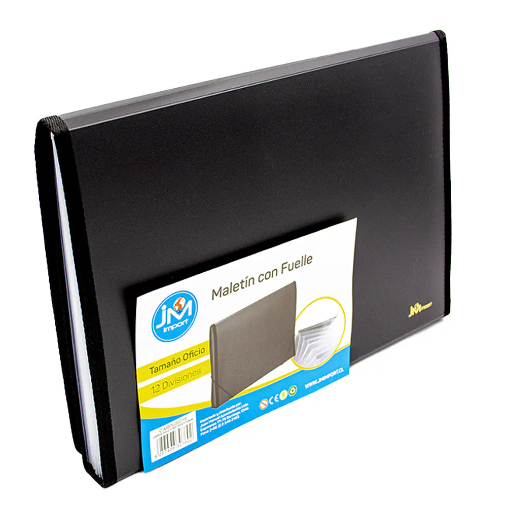 CARPETA CON FUELLE NEGRA OFICIO 12 DIV C/ELASTICO