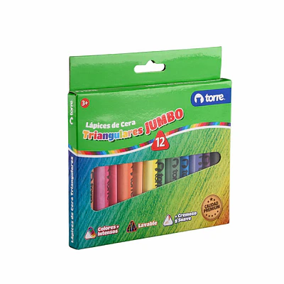 LAPICES CERA 12 COLORES JUMBO TRIANGULAR