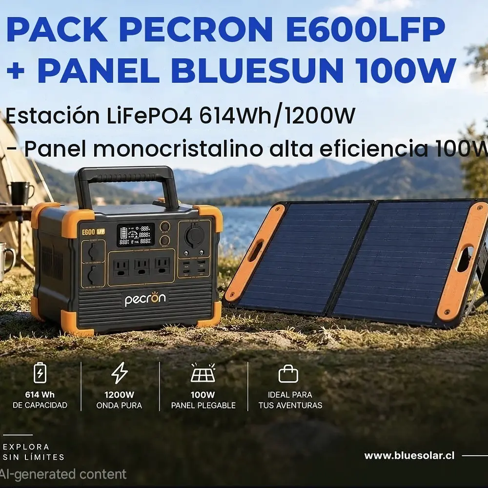 PACK PECRON E600LFP + PANEL BLUESUN 100W