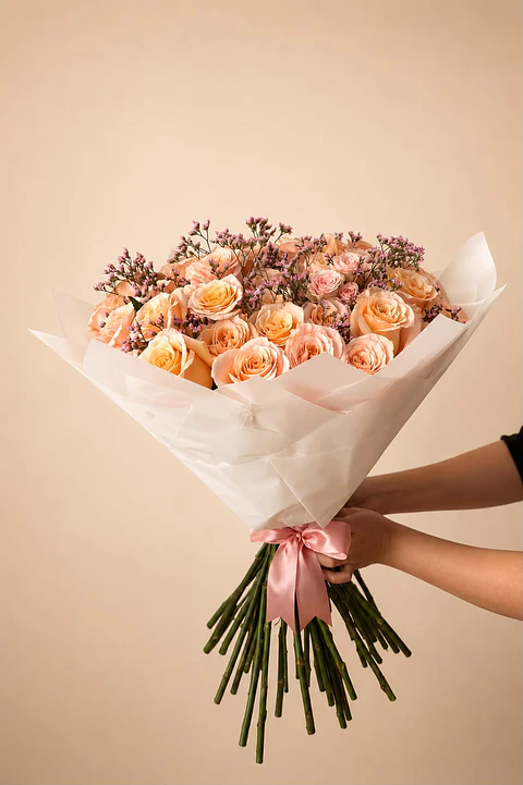 Ramo Premium de 50 Rosas Shimmer y Limonio