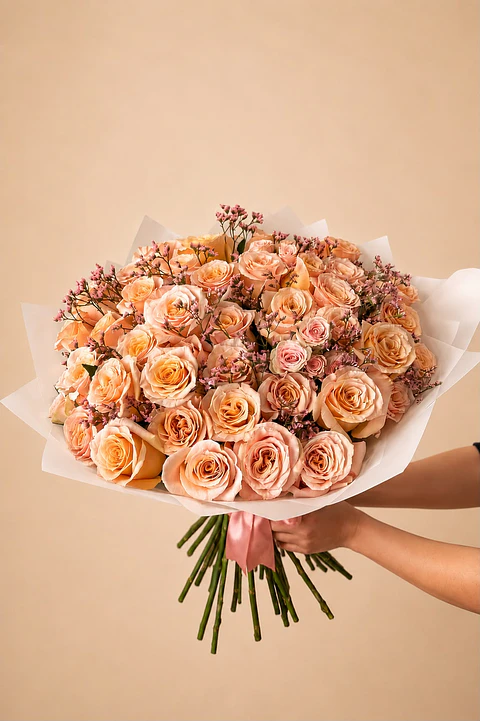 Ramo Premium de 50 Rosas Shimmer y Limonio