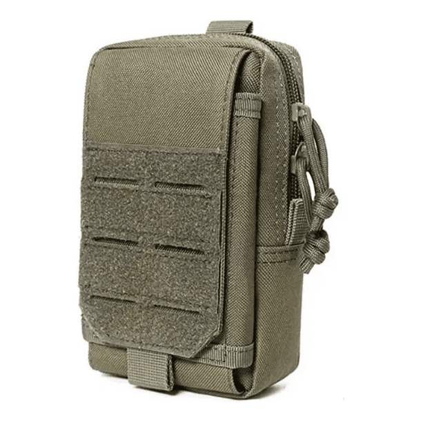 Pouch Porta celular tela anti rayas corte laser MOLLE con velcro para parches - Verde Oliva