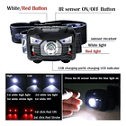Linterna frontal Luz Blanca y Roja sensor de movimiento carga USB 3