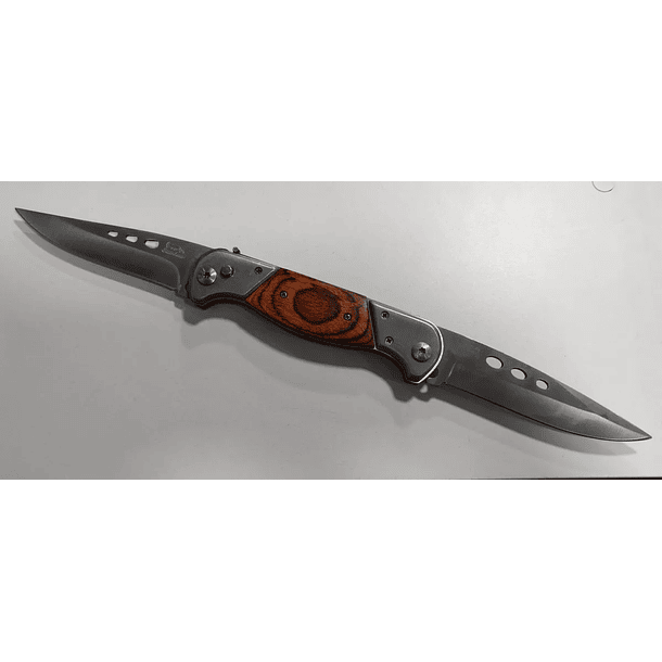 CUCHILLO AUTOMATICO DOBLE HOJA MANGO MADERA 1