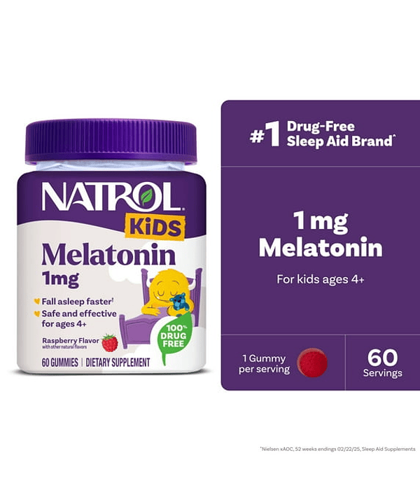 NATROL KIDS MELATONINA, GOMITAS PARA DORMIR PARA NIÑOS, 1 MG, 60 UNIDADES