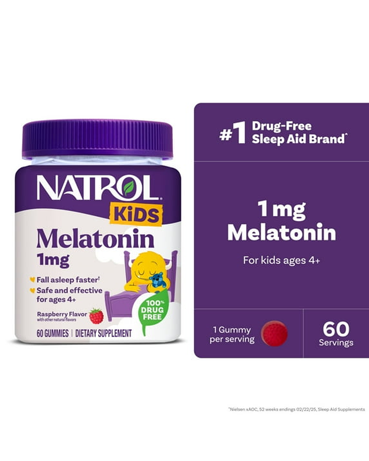 NATROL KIDS MELATONINA, GOMITAS PARA DORMIR PARA NIÑOS, 1 MG, 60 UNIDADES
