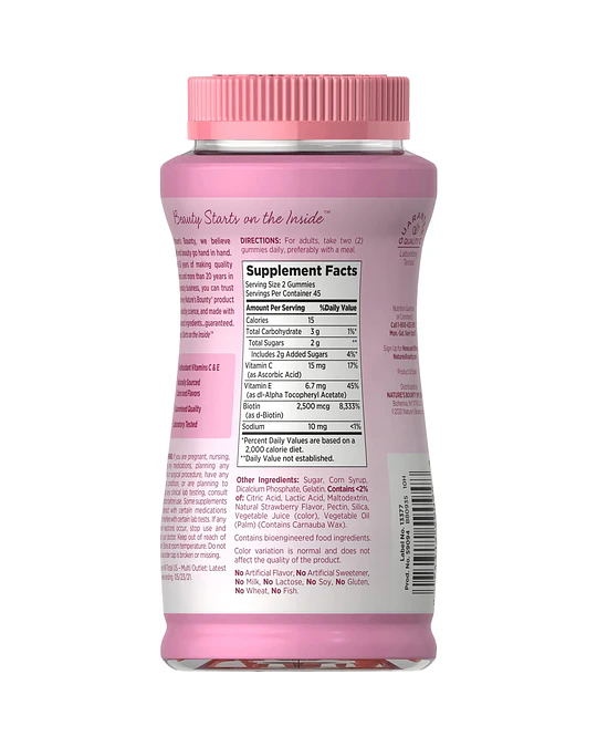 Nature's Bounty Vitaminas para Cabello, Piel y Uñas con Biotina, Multivitamínico 90 Unidades