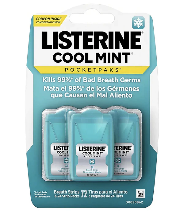 Listerine Cool Mint Pocketpaks – Pack de 3 (72 tiras)