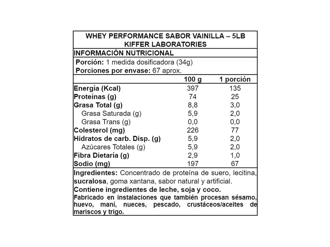 100% Whey Performance 5lbs Libre de lactosa - Kiffer 2