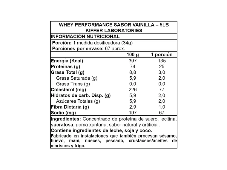 100% Whey Performance 5lbs Libre de lactosa - Kiffer 2