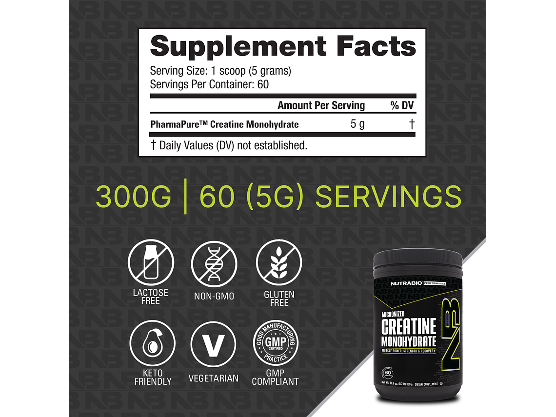 CREATINA MONOHIDRATADA NUTRABIO 300GRS 60SERVICIOS 2