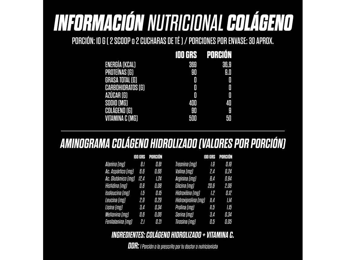 Colágeno Hidrolizado + Vitamina C - 300 grs - GoHard 2