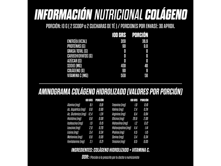 Colágeno Hidrolizado + Vitamina C - 300 grs - GoHard 2
