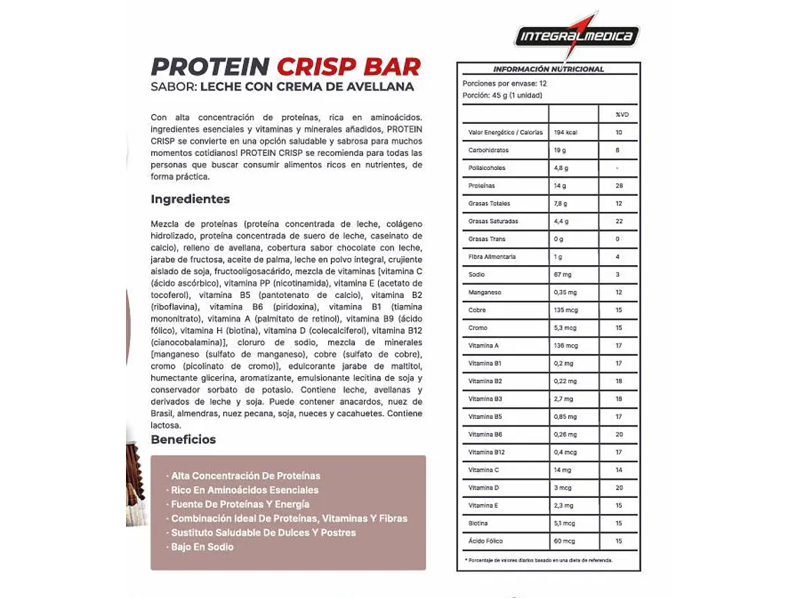 BOX 12 BARRAS PROTEIN CRIPS BAR - INTEGRALMEDICA 2
