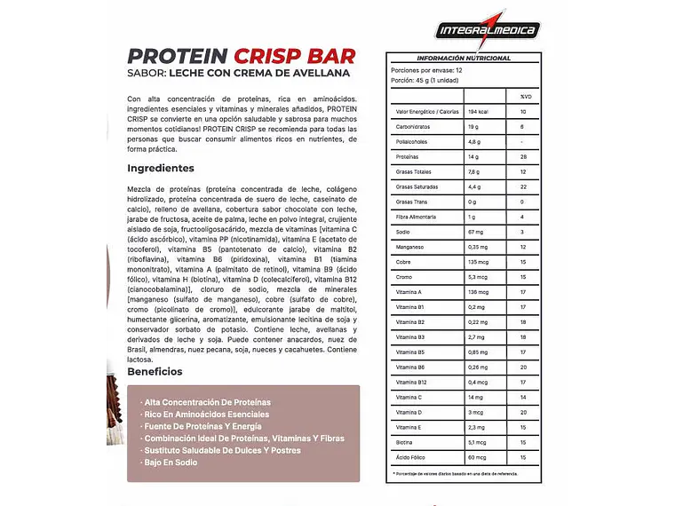 BOX 12 BARRAS PROTEIN CRIPS BAR - INTEGRALMEDICA 2