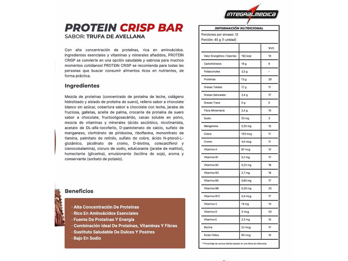 BOX 12 BARRAS PROTEIN CRIPS BAR - INTEGRALMEDICA 4