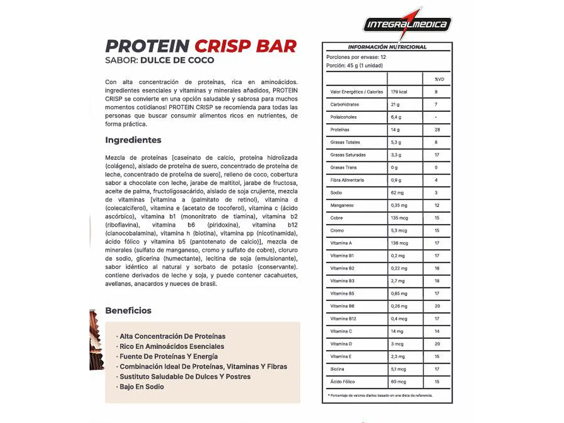 BOX 12 BARRAS PROTEIN CRIPS BAR - INTEGRALMEDICA 6
