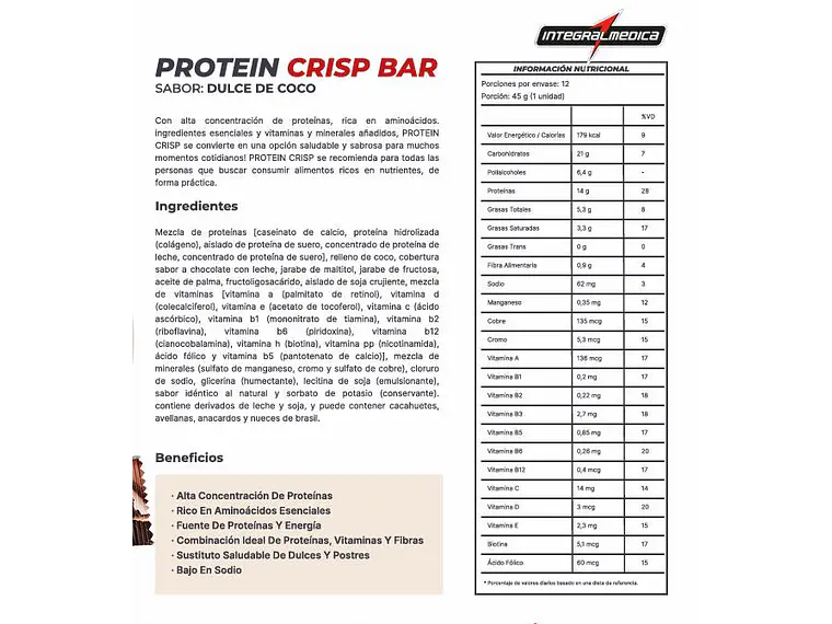 BOX 12 BARRAS PROTEIN CRIPS BAR - INTEGRALMEDICA 6