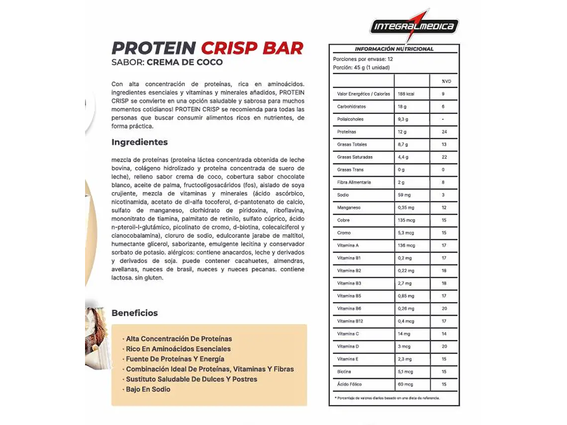 BOX 12 BARRAS PROTEIN CRIPS BAR - INTEGRALMEDICA 10
