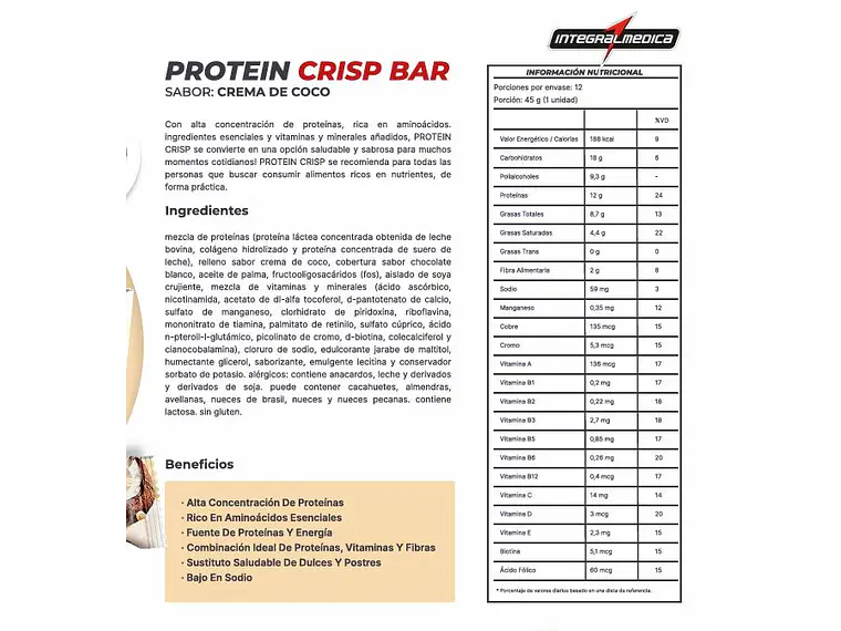 BOX 12 BARRAS PROTEIN CRIPS BAR - INTEGRALMEDICA 10
