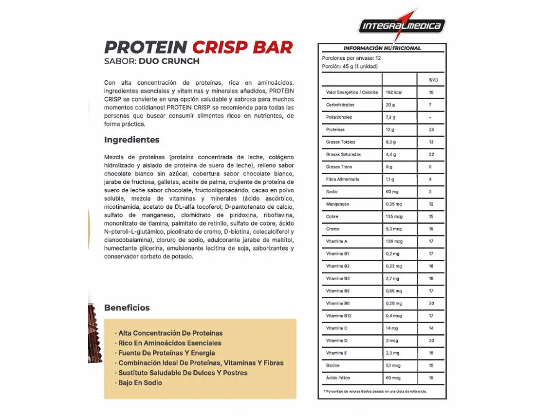BOX 12 BARRAS PROTEIN CRIPS BAR - INTEGRALMEDICA 12