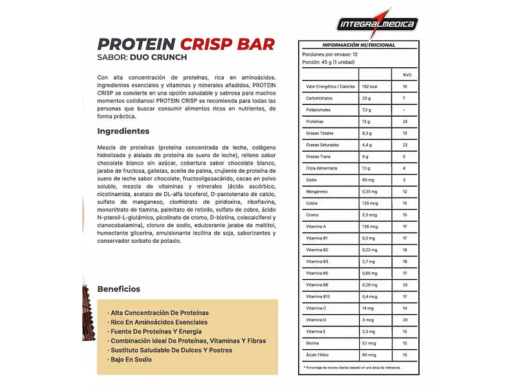 BOX 12 BARRAS PROTEIN CRIPS BAR - INTEGRALMEDICA 12