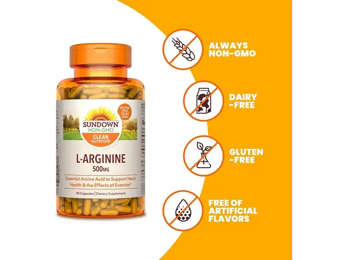 L-Arginine 500 mg, Arginina 90 caps - Sundown Naturals  2