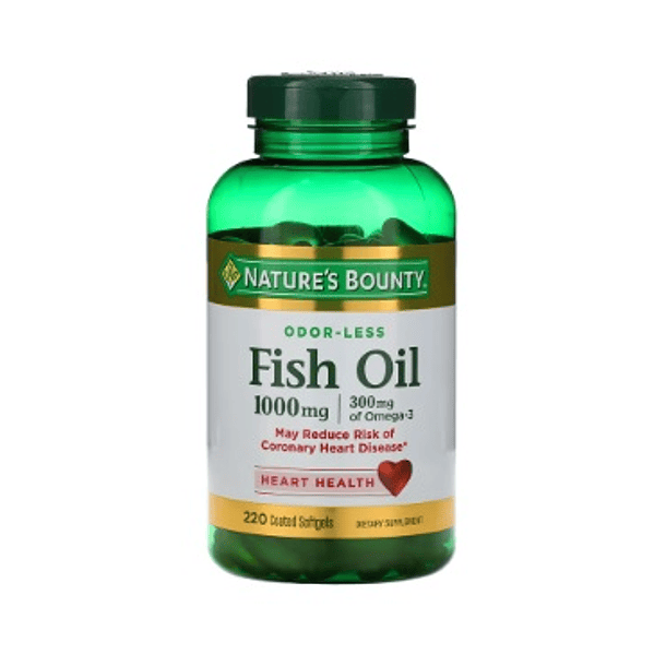 Aceite de Pescado Inodoro – omega 3 -1,000 mg – 220 Cápsulas en Gel Cubiertas -Nature’s Bounty