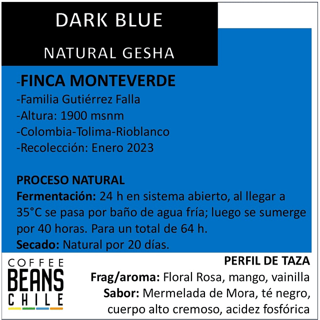 DARK BLUE NATURAL GESHA  125 grs