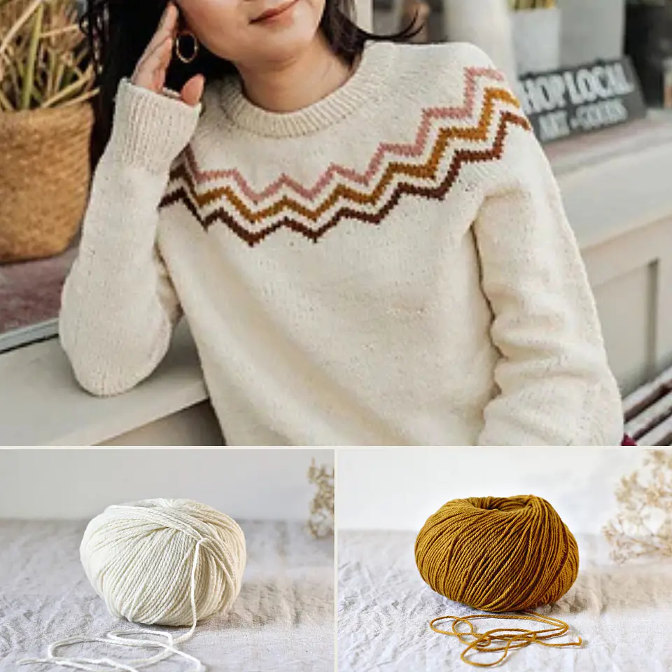 Kit de Hilados Zig Zag Along Pullover – Talla M / Blanco 1
