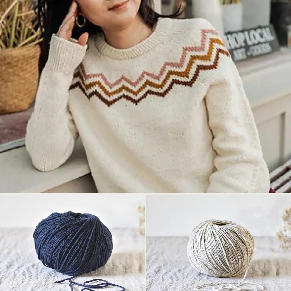 Kit de Hilados Zig Zag Along Pullover – Talla M / Azul 1