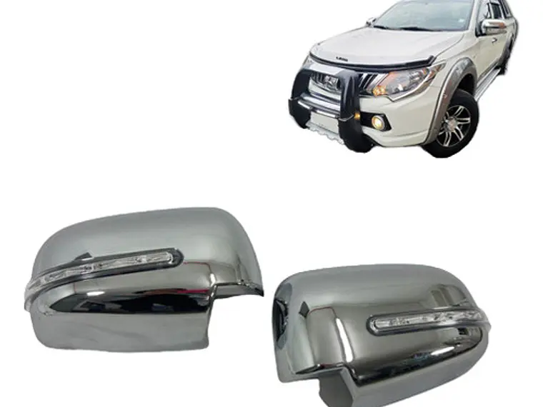 Cubre Espejo Cromado Con Luz Led Mitsubishi L200 New 16-19 1