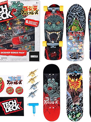 TECH DECK, Godzilla Sk8shop - Paquete de bonificación de diapasones, mini patinetas coleccionables