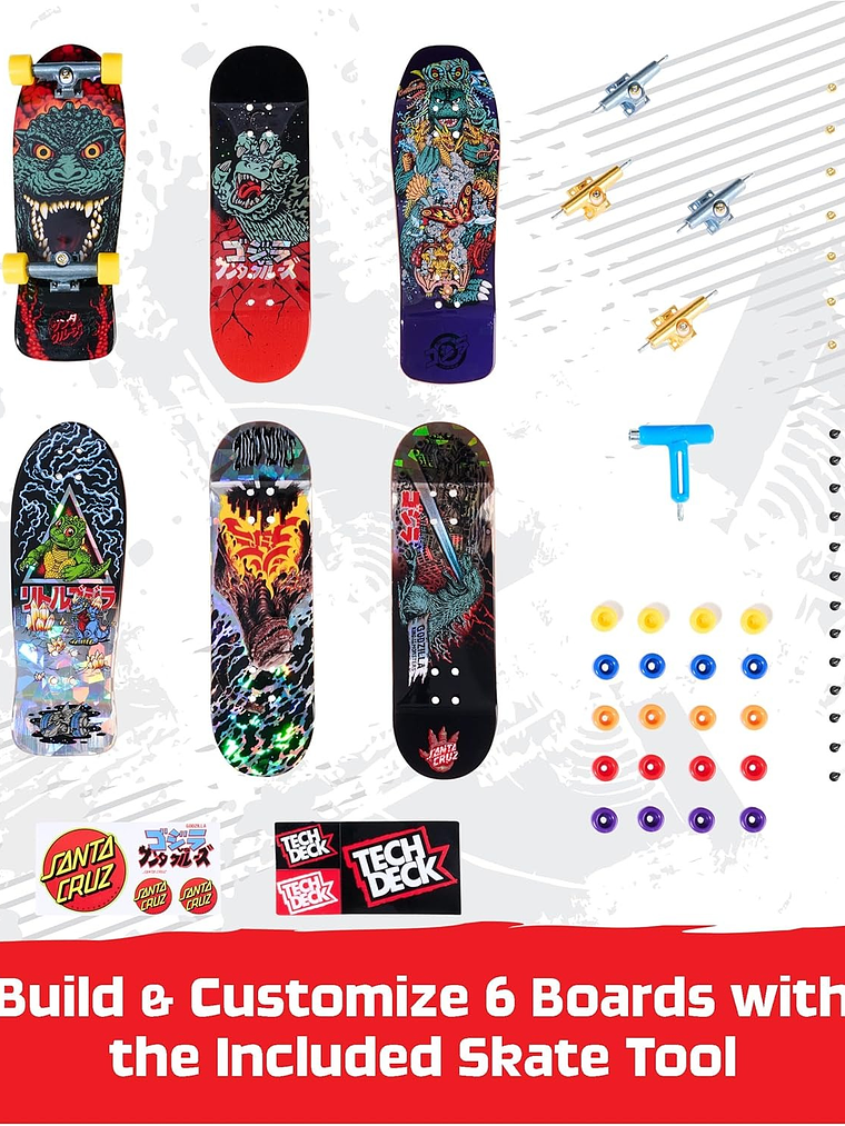 TECH DECK, Godzilla Sk8shop - Paquete de bonificación de diapasones, mini patinetas coleccionables 2