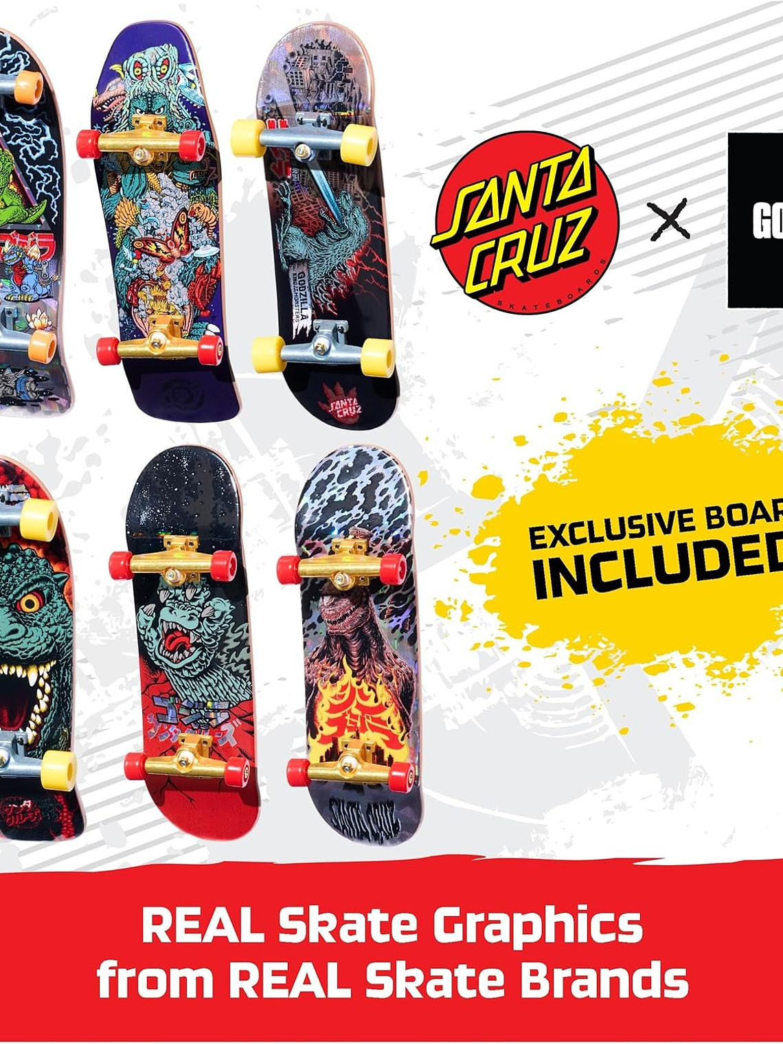TECH DECK, Godzilla Sk8shop - Paquete de bonificación de diapasones, mini patinetas coleccionables 3