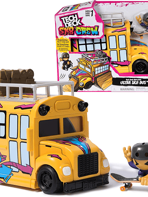 TECH DECK Sk8 Crew 2 en1 Bus y almacenamiento con Fingerboard y figura, mini patinetas coleccionables, juguetes para niños a partir de 5 años