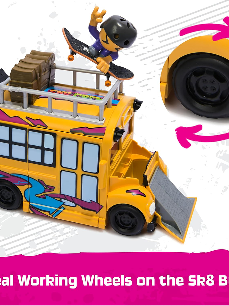 TECH DECK Sk8 Crew 2 en1 Bus y almacenamiento con Fingerboard y figura, mini patinetas coleccionables, juguetes para niños a partir de 5 años 2