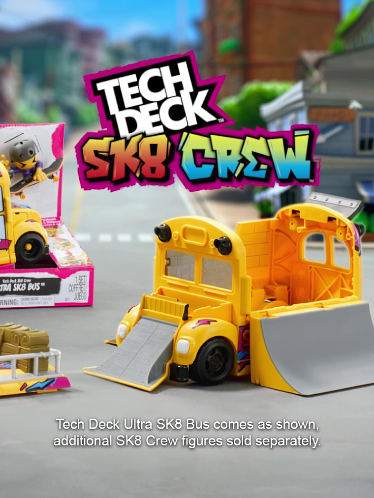 TECH DECK Sk8 Crew 2 en1 Bus y almacenamiento con Fingerboard y figura, mini patinetas coleccionables, juguetes para niños a partir de 5 años 5