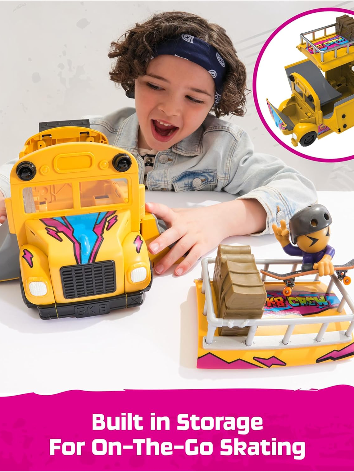 TECH DECK Sk8 Crew 2 en1 Bus y almacenamiento con Fingerboard y figura, mini patinetas coleccionables, juguetes para niños a partir de 5 años 6