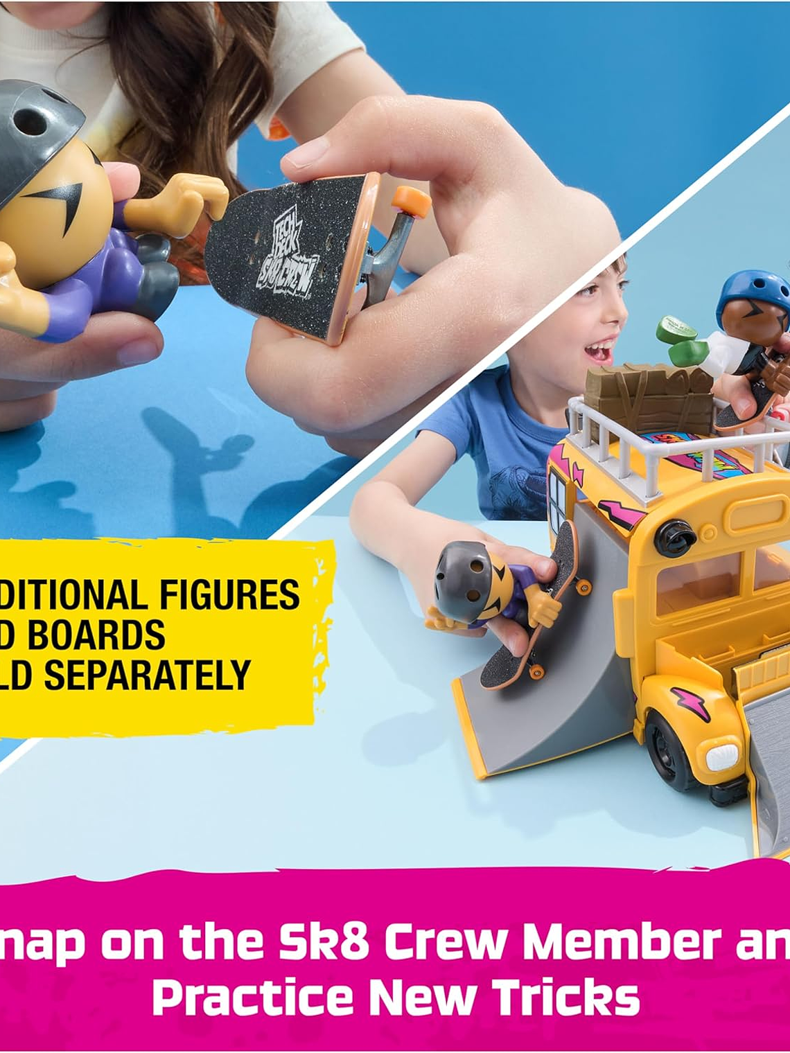 TECH DECK Sk8 Crew 2 en1 Bus y almacenamiento con Fingerboard y figura, mini patinetas coleccionables, juguetes para niños a partir de 5 años 7