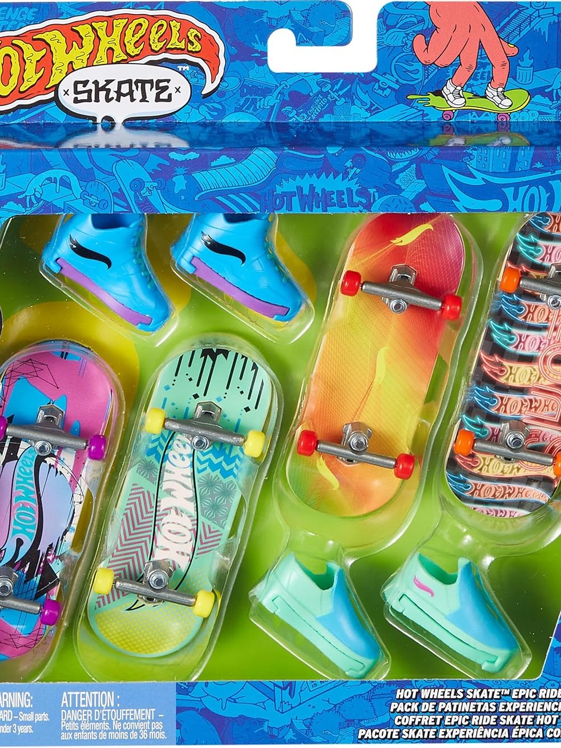 Hot Wheels Skate Tony Hawk - Zapatos de patinaje extraíbles y fingerboard, paquete múltiple, 4 tablas totalmente montadas, 2 pares de zapatos de skate, 1 juego exclusivo (los estilos pueden variar) 1