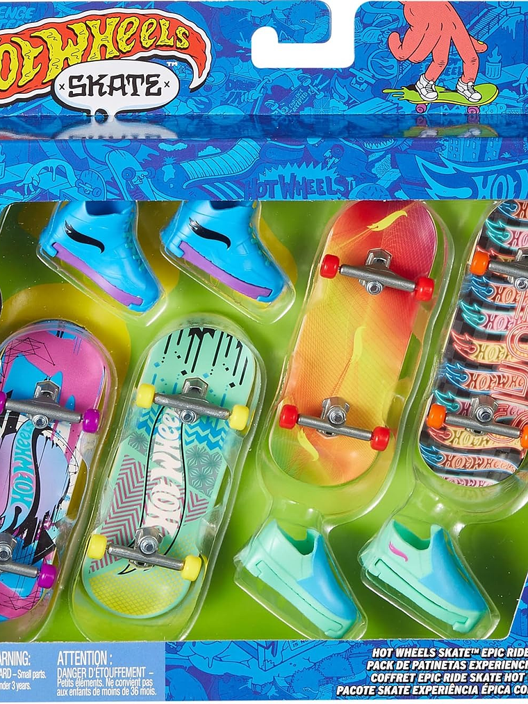 Hot Wheels Skate Tony Hawk - Zapatos de patinaje extraíbles y fingerboard, paquete múltiple, 4 tablas totalmente montadas, 2 pares de zapatos de skate, 1 juego exclusivo (los estilos pueden variar) 1