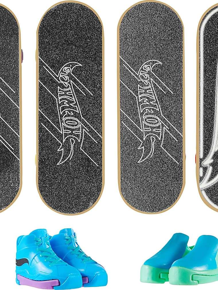 Hot Wheels Skate Tony Hawk - Zapatos de patinaje extraíbles y fingerboard, paquete múltiple, 4 tablas totalmente montadas, 2 pares de zapatos de skate, 1 juego exclusivo (los estilos pueden variar) 4