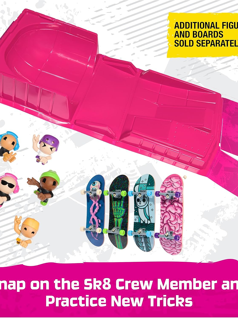 TECH DECK Sk8 Crew - Caja de diversión, parque Sk8 transformable portátil con 4 Fingerboard y 5 figuras, mini patinetas coleccionables 6