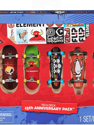 Tech Deck, 25th Anniversary - Paquete de 8 Fingerboard con figura exclusiva, mini patinetas coleccionables