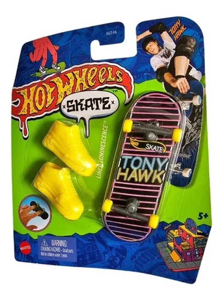 Hot Wheels Skate Patineta + Tenis Tony Hawk 2023 Lined Luminescence 1